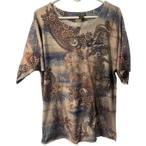 Jane Ashley XL Top Floral Stretch 1/2 Sleeves Sparkle